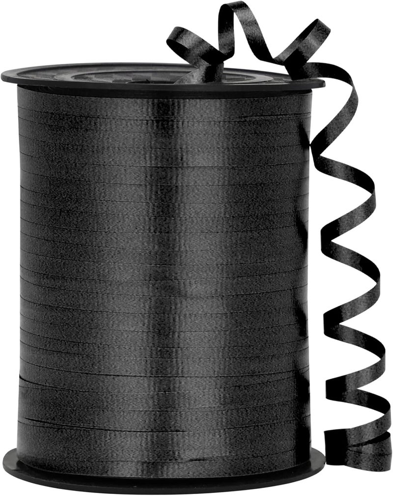 OMISELIO Black Ribbon - 500 Yard Crimped Curly Ribbon for Gift Wrapping, Balloons, Graduations, Halloween, Birthday Parties - Image 1
